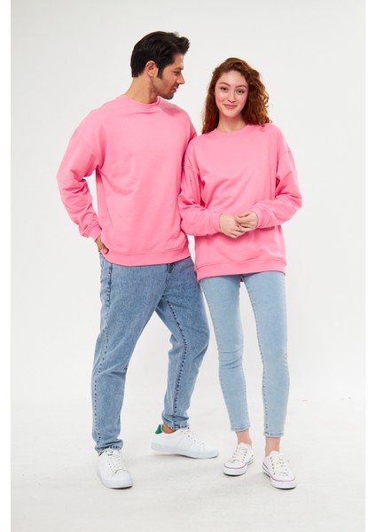 Unisex Pembe Oversize Bol Kalıp Sweatshirt (Sevgili-Çift Kombini Tavsiyesi) fiyatları