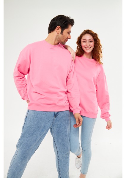 Unisex Pembe Oversize Bol Kalıp Sweatshirt (Sevgili-Çift Kombini Tavsiyesi) indirimleri
