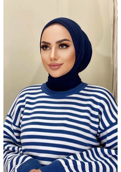 Çıt Çıtlı Hasema Üstü Uyumlu Hijab Bone Lacivert