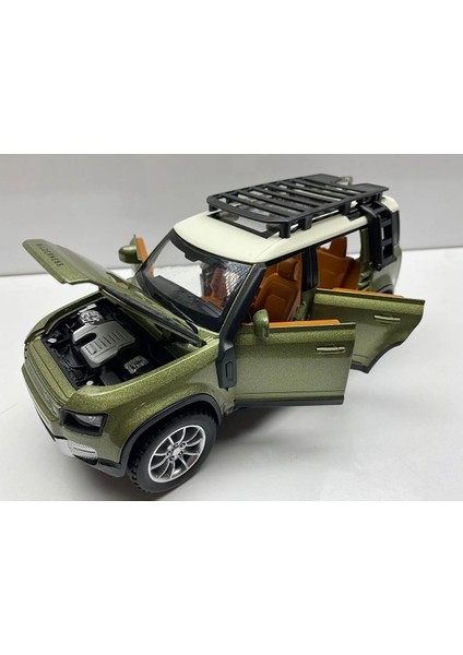 Land Lover Defender Jip Diecast Metal Oyuncak Model Araba 20 cm Sesli Işıklı Kaput Bagaj Kapılar Açılabilen