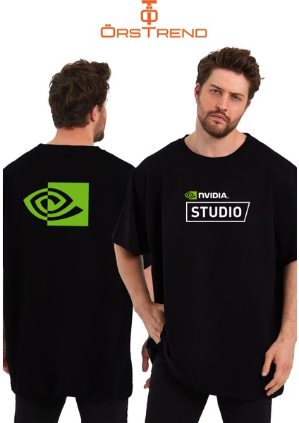 Nvidia Studio Baskılı Sıfır Yaka Unisex Oversize Tişört