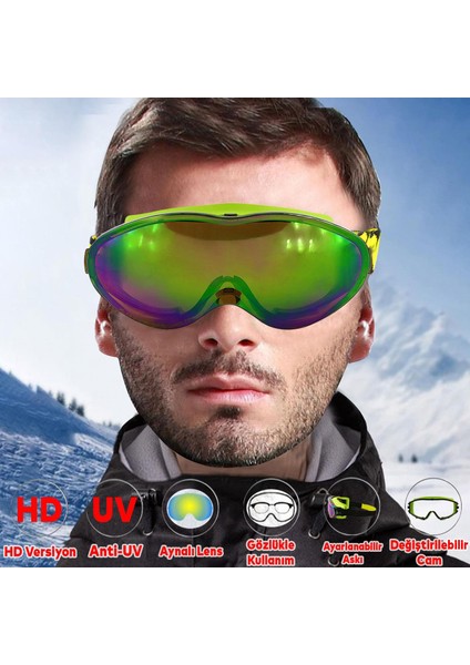 Kayak Gözlüğü Değiştirebilir Camlı Güneş Kar Gözlük Gökkuşağı Snowboard Glasses Gözlük