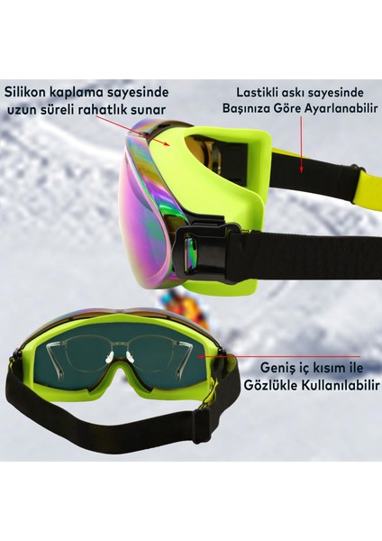 Kayak Gözlüğü Değiştirebilir Camlı Güneş Kar Gözlük Gökkuşağı Snowboard Glasses Gözlük