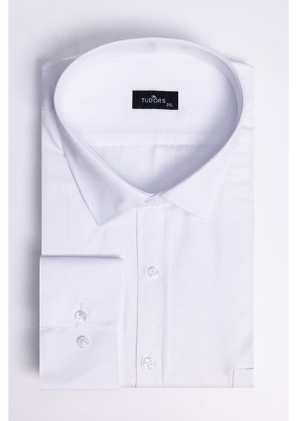 Büyük Beden Pamuklu Kolay Ütü Düz Beyaz Erkek Gömlek