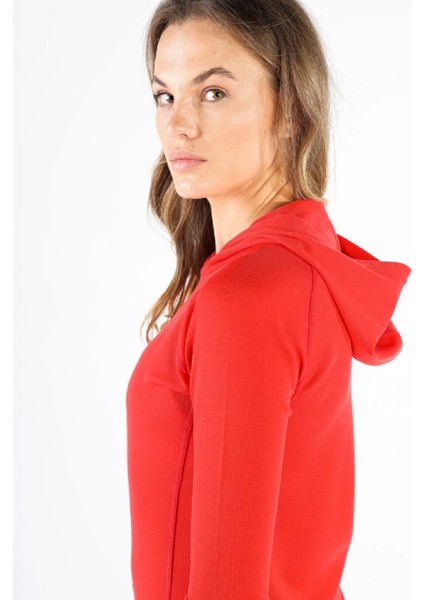 Sonatra Hoodie Yünlü Kapüşonlu Kadın Sweatshirt - Red