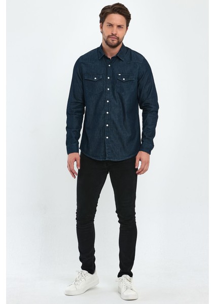 Erkek Koyu Mavi Denim Gömlek