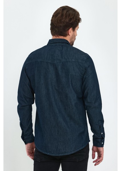 Erkek Koyu Mavi Denim Gömlek