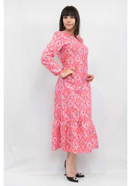 Şal Desen Elbise Fuşya modelleri