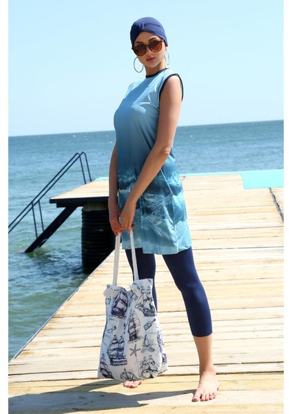 Sıfır Kol Desenli Yarım Tesettür Mayo 33009 fiyatları