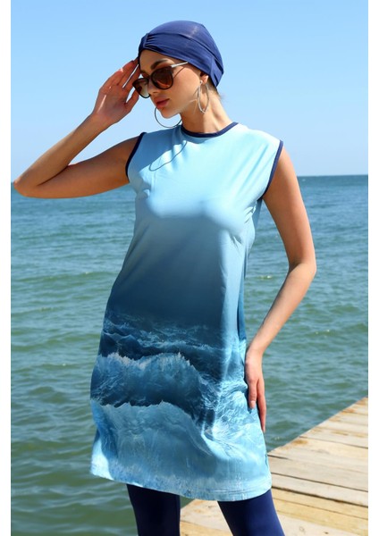 Sıfır Kol Desenli Yarım Tesettür Mayo 33009 modelleri