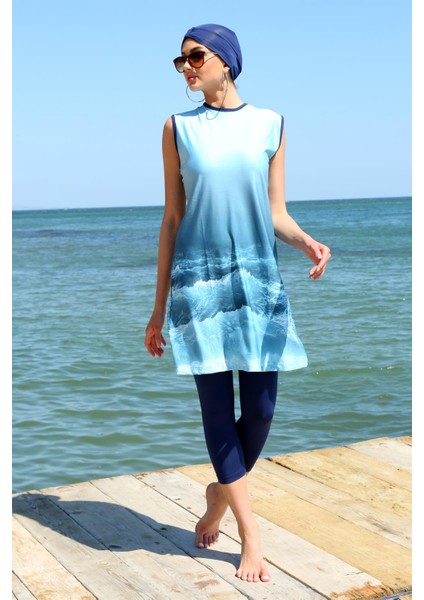 Sıfır Kol Desenli Yarım Tesettür Mayo 33009 fırsatları