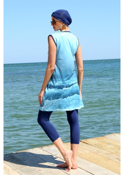 Sıfır Kol Desenli Yarım Tesettür Mayo 33009 indirimleri