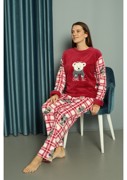 Kadın Kışlık Polar  Pijama Takımı Peluş Desenli Takım Tampap 312358