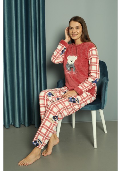 Kadın Kışlık Polar  Pijama Takımı Peluş Desenli Takım Tampap 312358