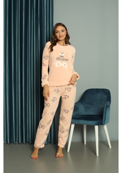 Kadın Kışlık Polar  Pijama Takımı Peluş Desenli Takım Tampap 312358