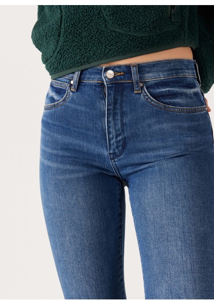 Normal Bel Dar Paça Yeşil Kadın Denim Pantolon W26L4737A-YEŞIL