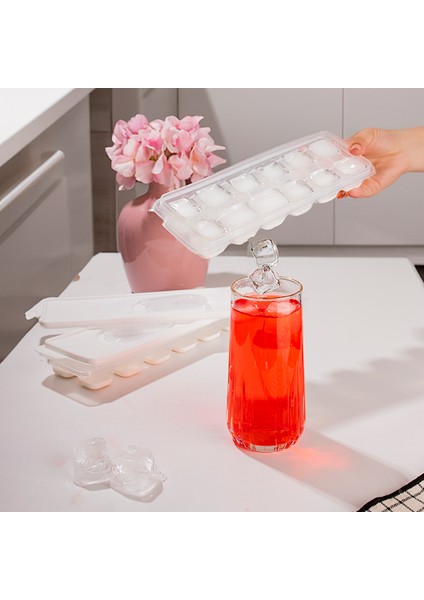 Plastik Kapaklı 12 Hazneli Silikon Tabanlı Buzluk Buz Kalıbı - Beyaz fiyatları