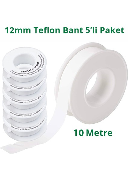 Teflon Bant Sızdırmazlık Bandı 12MM. x 10 Metre 5 Adet