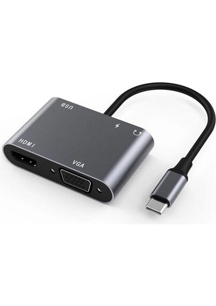 5in1 Type-C Hub Port Adaptör HDMI VGA USB Aux 100W Pd Girişli WNE0061