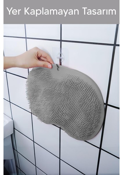 Vantuzlu Banyo Fırçası ve Masaj Pedi Gri