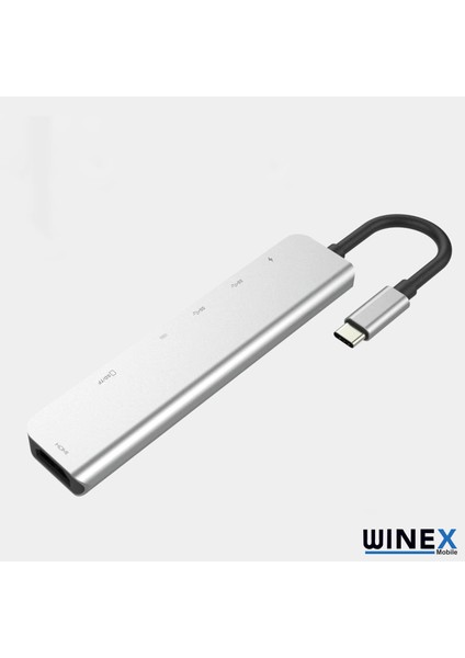 7in1 USB Type-C Hub Port Adaptör 4K Hdmı+Usba+Sd/tf Kart 100W Pd Girişli WNE0063