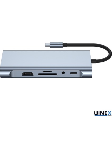 11IN1 Hub Type-C To 4K Hdmı/usba 3.0/tf Sd/vga/3.5mm Aux/pd ŞARJ/RJ45 Ethernet Dönüştürücü Adaptör WNE0059