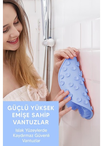 Vantuzlu Banyo Fırçası ve Masaj Pedi Mavi