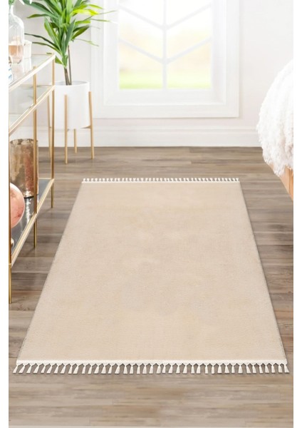 Comfort Puffy Ponpon Saçaklı Peluş Halı Bej fiyatları