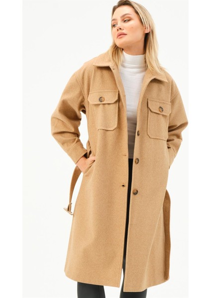 Z6777 Dewberry Kadın Palto-Camel