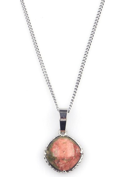 Unakit Doğal Taş Gümüş Renkli Kolye