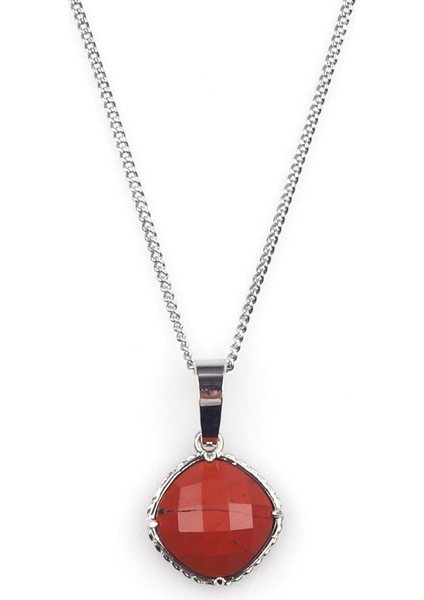 Red Jasper Doğal Taş Gümüş Renkli Kolye