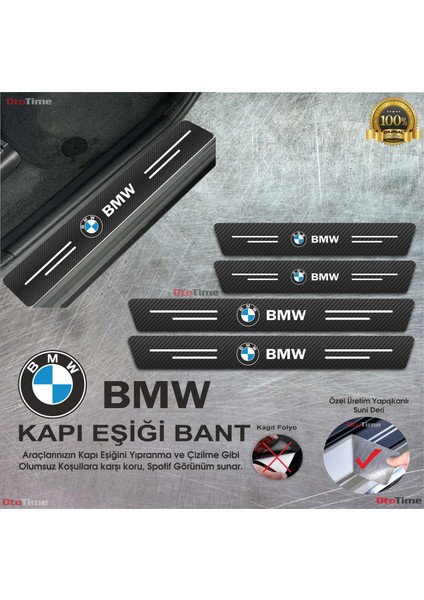 Bmw Logolu Karbon Kapı Eşiği Koruyucu Suni Deri 4'lü Set