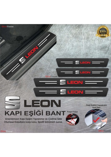 Seat Leon Logolu Karbon Kapı Eşiği Koruyucu Suni Deri 4'lü Set