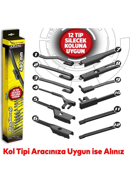 Vette Plus Multifit Araba Araç Otomobil Oto Ön Cam Arka Cam Silecek Muz Sileceği 480 mm 39686