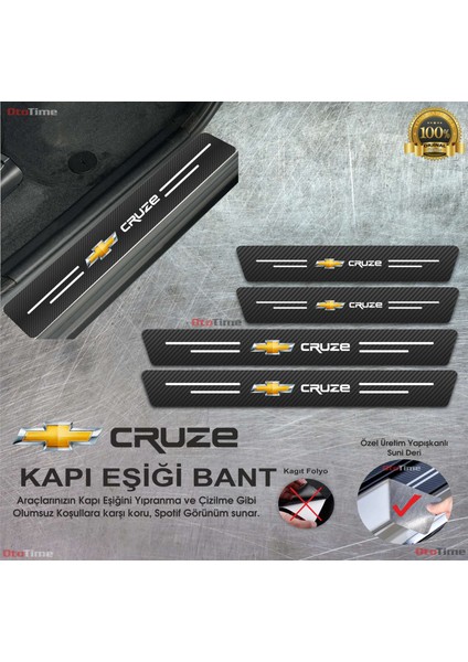 Chevrolet Cruze Logolu Karbon Kapı Eşiği Koruyucu Suni Deri 4'lü Set