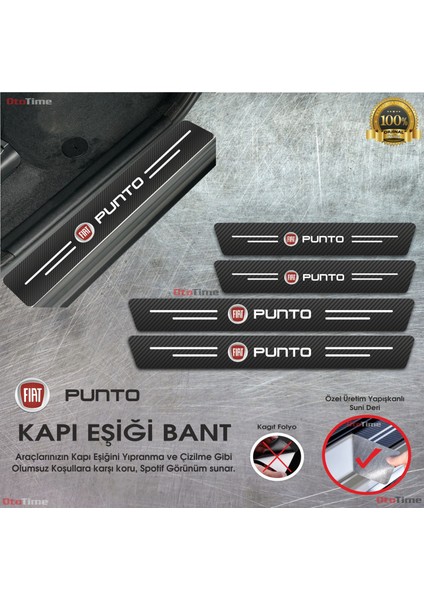 Fiat Punto  Logolu Karbon Kapı Eşiği Koruyucu Suni Deri 4'lü Set