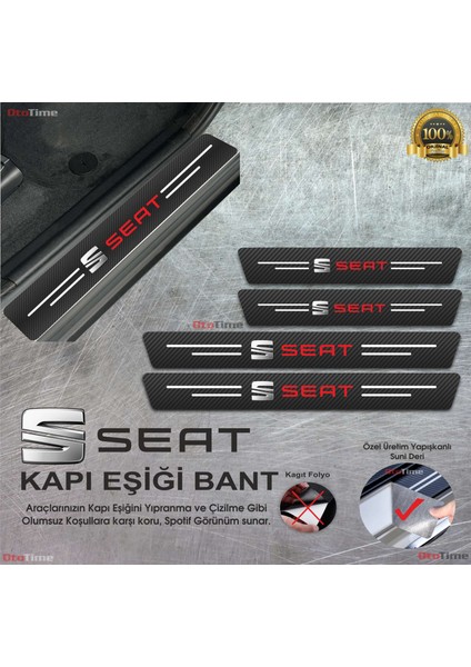 Seat Logolu Karbon Kapı Eşiği Koruyucu Suni Deri 4'lü Set