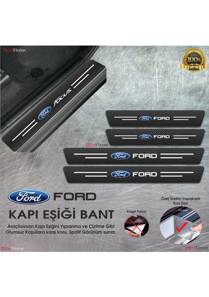 Ford Logolu Karbon Kapı Eşiği Koruyucu Suni Deri 4'lü Set