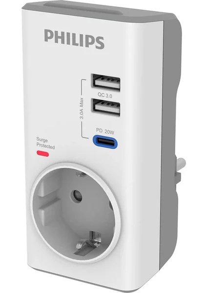 CHP8010W/10 Tekli Akım Korumalı Priz PD Hızlı Şarj  QC 3.0 USB-A Desteği