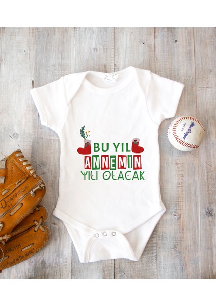 Kişileştirebilir Isme Özel Tasarlanabilen %100 Pamuklu Baskılı Yılbaşı Anne Zıbın Body 001K