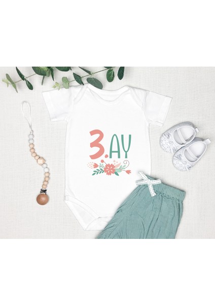 Bebeğinizin Ismine Özel Tasarlanabilen 3 Aylık Baskılı Zıbın Body %100 Pamuk Aylar-1