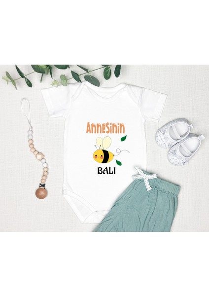 Isme Özel Isimli Baskı Yazılabilen %100 Pamuk Anne Balı Bebek Zıbın Bod