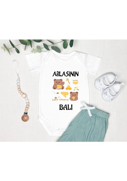 Isme Özel Isimli Baskı Yazılabilen %100 Pamuk Ablasının Balı Bebek Zıbın Bod