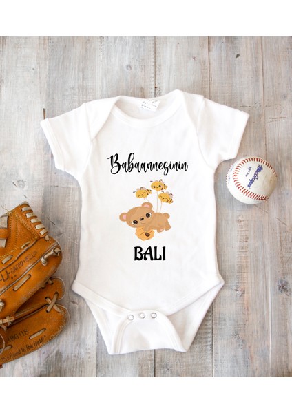 Isme Özel Isimli Baskı Yazılabilen %100 Pamuk Babaannesinin Balı Bebek Zıbın Bod