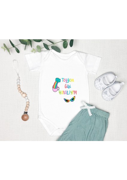 Kişiye Özel Isim Tasarlanabilen %100 Pamuklu Teyze Temalı Bebek Çıt Çıtlı Zıbın Bod