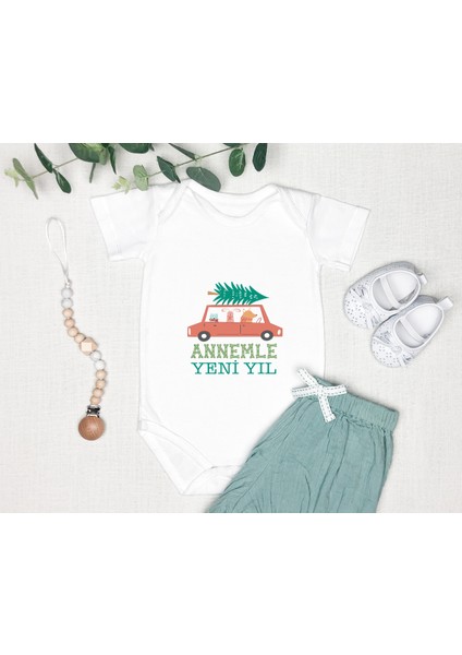 Kişileştirebilir Isme Özel Tasarlanabilen %100 Pamuklu Baskılı Yılbaşı Bebek Anne Zıbın Body 002U