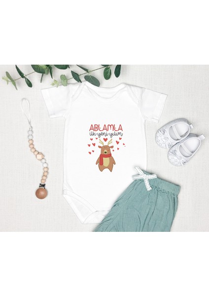 Kişileştirebilir Isme Özel Tasarlanabilen %100 Pamuklu Baskılı Yılbaşı Abla Zıbın Body 001K