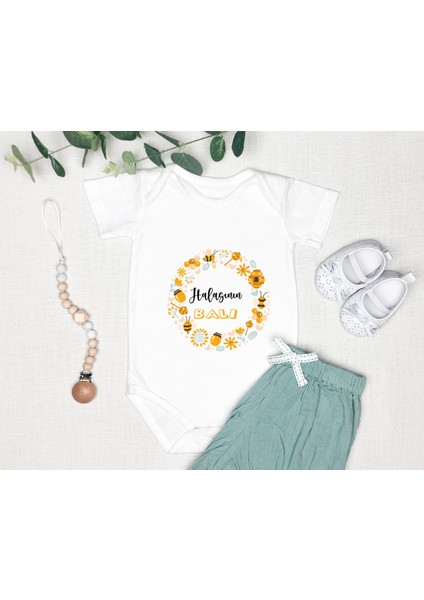 Isme Özel Isimli Baskı Yazılabilen %100 Pamuk Halasının Balı Bebek Zıbın Bod