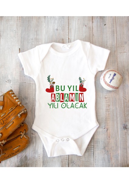 Kişileştirebilir Isme Özel Tasarlanabilen %100 Pamuklu Baskılı Yılbaşı Abla Zıbın Body 001U