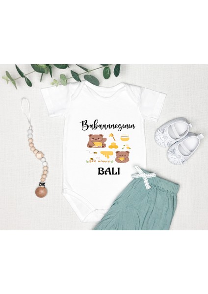 Isme Özel Isimli Baskı Yazılabilen %100 Pamuk Babaannesinin Balı Bebek Zıbın Bod